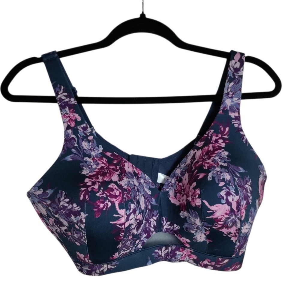 Cacique Wireless Bra 38DD Purple Blue Floral Non-Wired